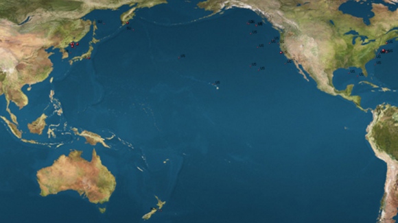 Tečky zobrazují oceánské skládky radioaktivních odpadů. Nová technologie by mohla pomoci i při likvidaci této ekologické zátěže. Zdroj: en.wikipiedia.org