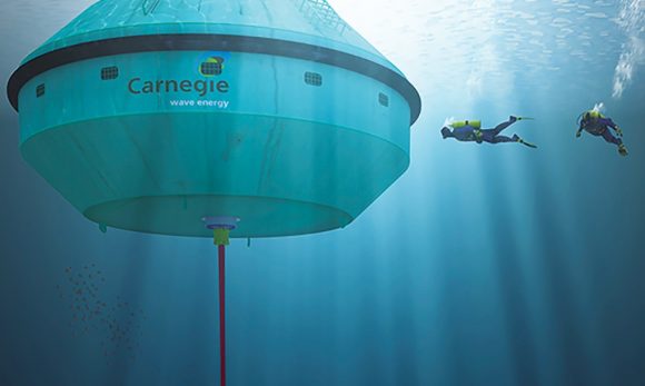 Připravovaná podmořská bóje nové generace, CETO 6, rozhodně není žádný drobeček. Zdroj: Carnegie Wave Energy Project