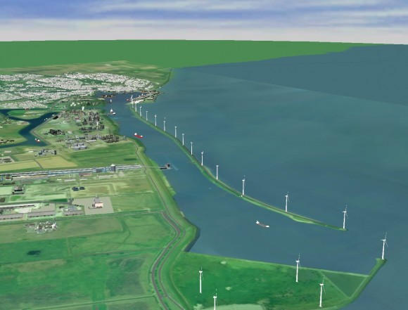 Vizualizace projektu větrné farmy u Delfjilzu. Zdroj: Eneco