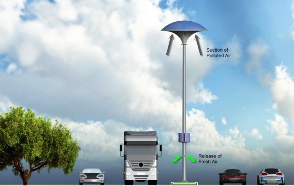 „EcoMushroom problém znečištěného ovzduší asi nevyřeší, ale může zlepšit čistotu ovzduší nad vozovkami.“ Zdroj: Yankodesign.com