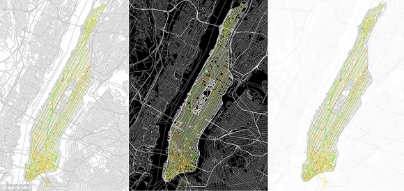 Přesný záznam pozic toho, jak Manhattan působí na cyklisty. Zdroj: Wired.com
