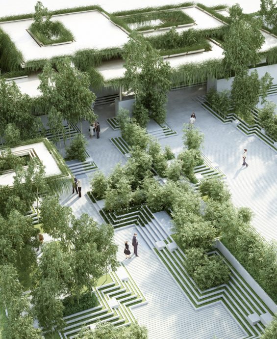„Strohá geometrická jednoduchost prostoru vede k působivému rozčlenění zahrady na sérii malých  nádvoří.“  Zdroj: home-of-penda.com