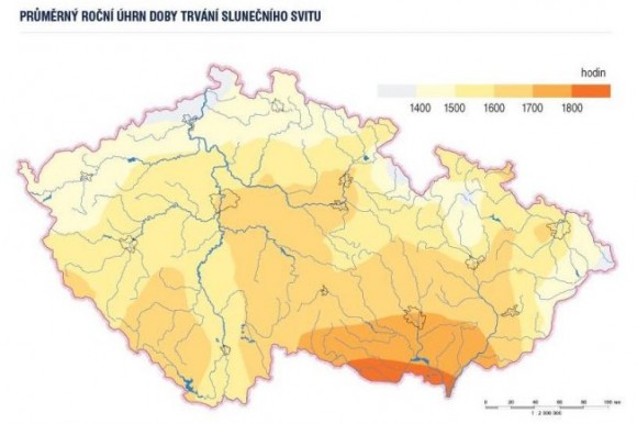 Mapa slunečního svitu na území ČR