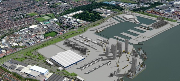 „Areál pro výstavbu je ohromný. Není divu, listy rotorů jsou dlouhé i pětasedmdesát metrů.“ Zdroj: Siemens