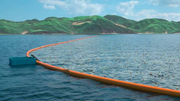 Obří sběrač odpadů využívá přirozeného pohybu moří a oceánů. foto: The Ocean Cleanup