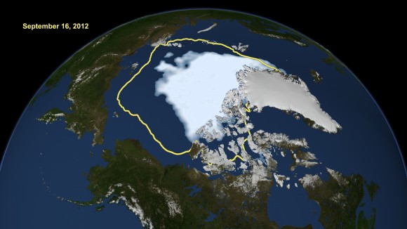 Průjezdnost severních tras každoročně závisela na síle ledu. Poslední léta se ale obě hlavní cesty stávají bez problémů splavné. foto: NASA