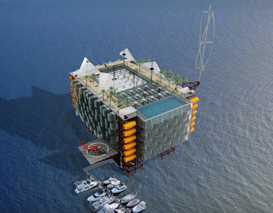 ropná plošina přeměněná na mořský hotel