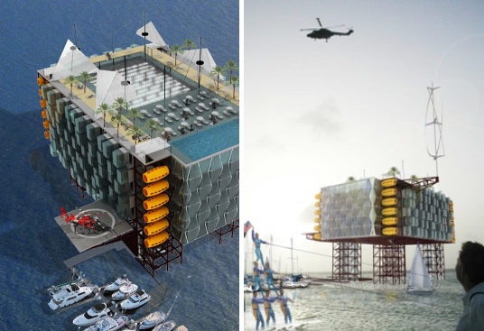 ropná plošina přeměněná na mořský hotel