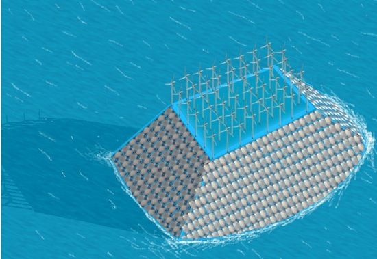 The Plastic Plan - větrné elektrárny na ostrově z umělohmotných krychlí