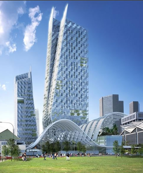 zelený komplex budov v Singapuru