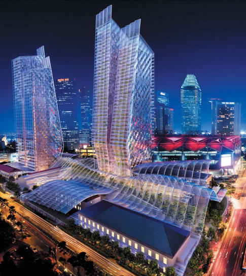 zelený komplex budov v Singapuru