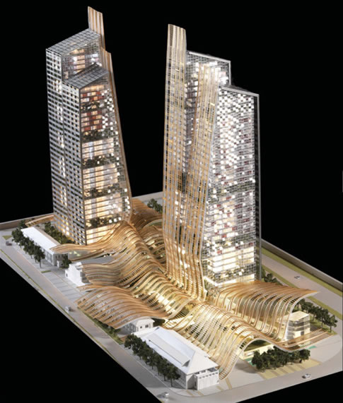 zelený komplex budov v Singapuru