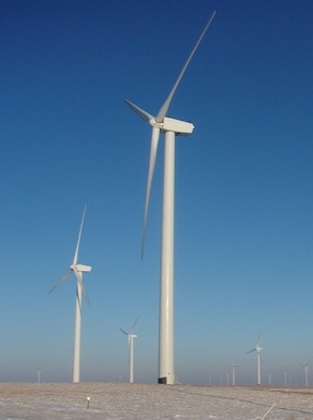 větrná energie - turbíny v zimě