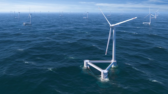 větrné turbíny - WindFloat - Principle Power - větrná turbína na moři - plovoucí plošina